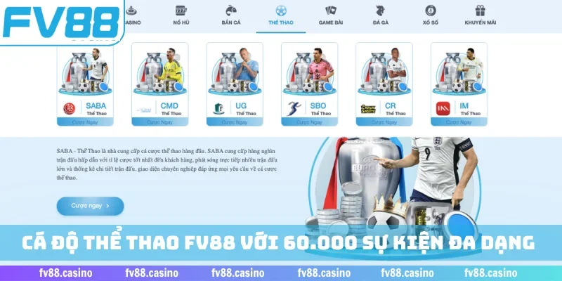 Cá độ thể thao FV88 với hơn 60.000 sự kiện đa dạng