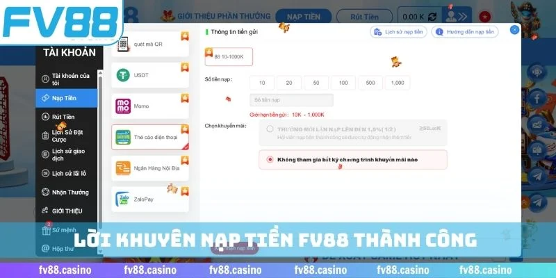 Lời khuyên nạp tiền FV88 thành công